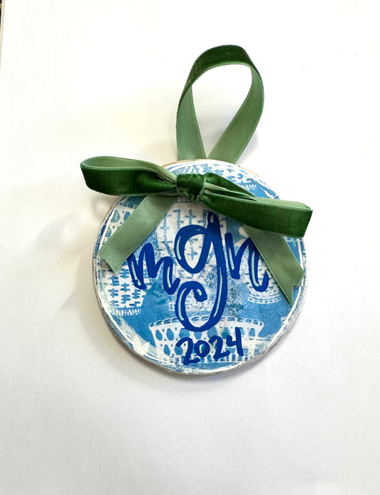 Blue Monogram Ornament